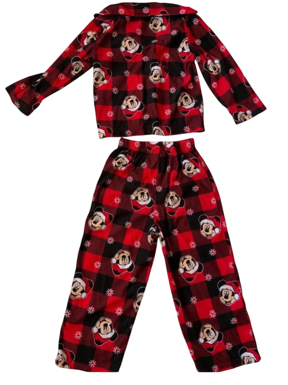 Disney Mickey Mouse 2PC Toddler Christmas Pajamas 4T Red Black Plaid Santa Set